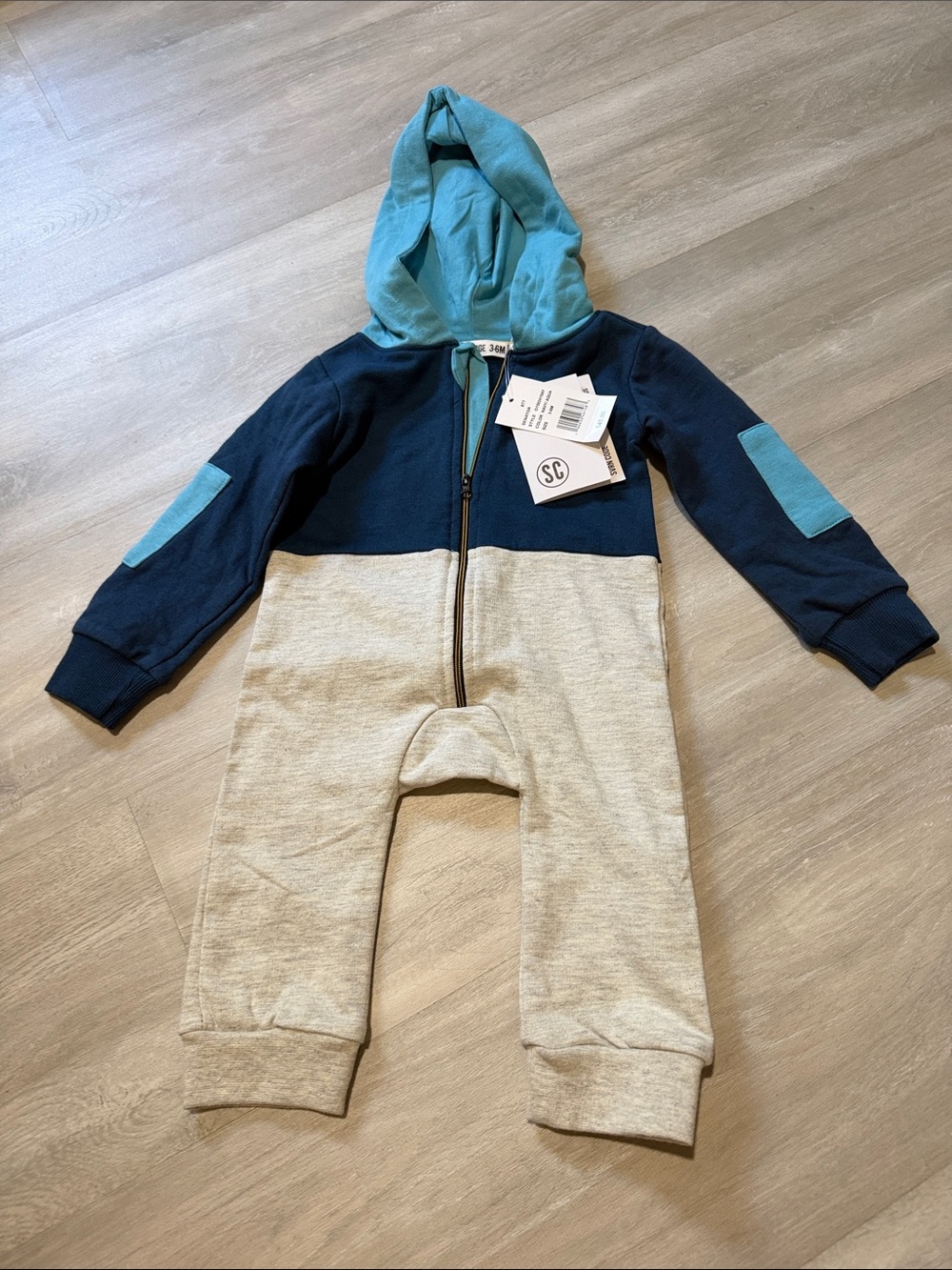 SVRN CODE hooded color block all in one 3-6 months